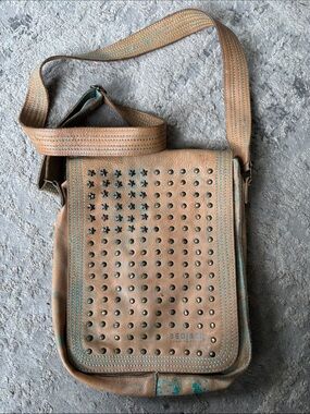 BED|STU cobbler series Tan Leather Studded Messenger Bag LIMITED RUNS.